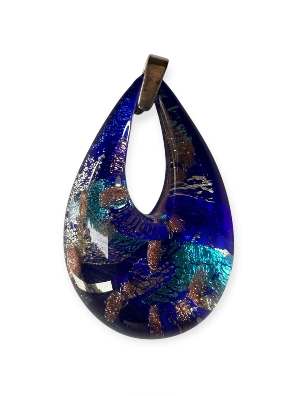Gineva, Murano Glass, Blue Glass Teardrop Pendant Necklace
